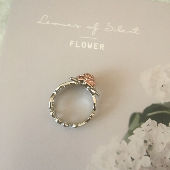 Sterling Silver Rose Gold Flower Scroll Ring - Picture 4 of 8